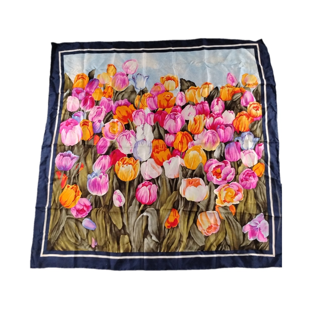 Casca Scarfs Inc. 100% Silk Square Scarf Tulip Floral Print Neck Wrap 34"x34"